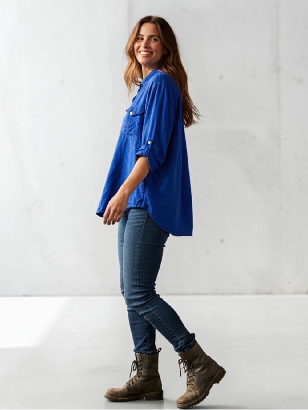 Women's Button-Down Shirt in Cobalt Blue
